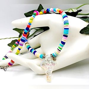 Beaded necklace, quartz cross pendant, 22inch, custom made